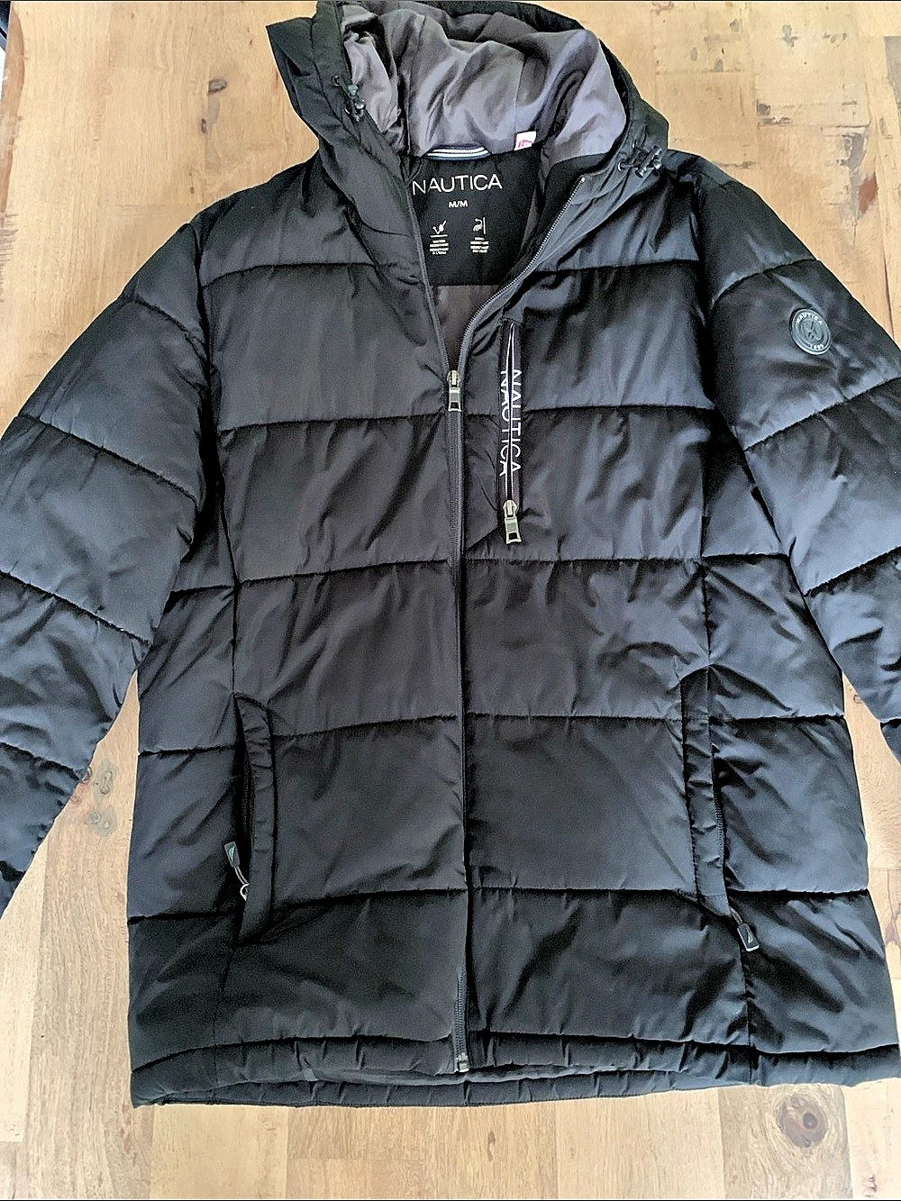 Nautica Black Hooded Puffer Jacket Size Medium